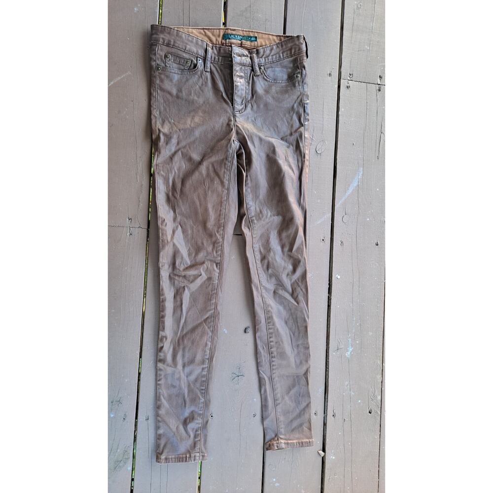 Lauren Ralph Lauren Waxed Straight Leg Denim Jeans Women's O Brown Stretch